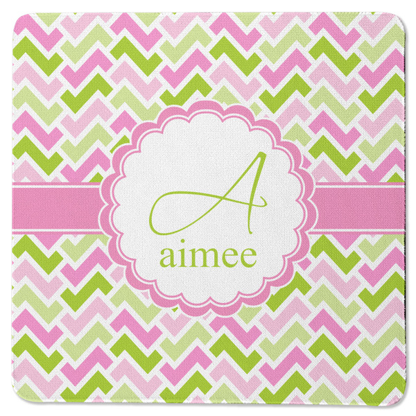 Custom Pink & Green Geometric Square Rubber Backed Coaster (Personalized)