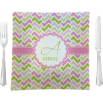 Pink & Green Geometric 9.5" Glass Square Lunch / Dinner Plate- Single or Set of 4 (Personalized)