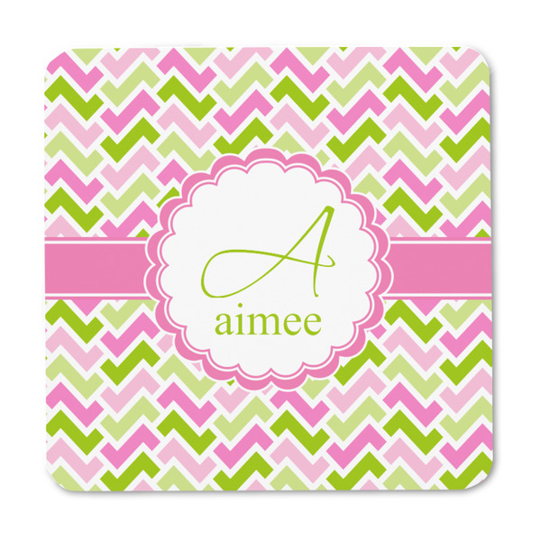 Pink & Green Geometric Square Fridge Magnet - FRONT