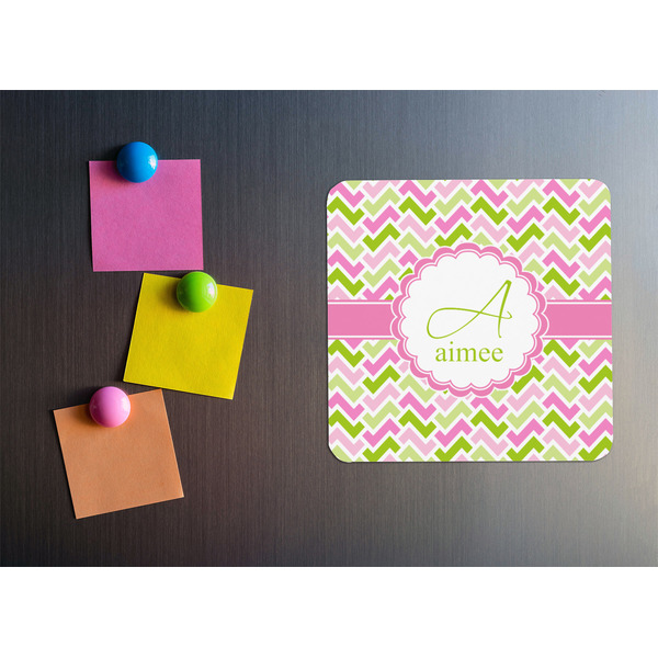Pink & Green Geometric Square Fridge Magnet - LIFESTYLE