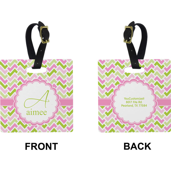 Pink & Green Geometric Square Luggage Tag (Front + Back)