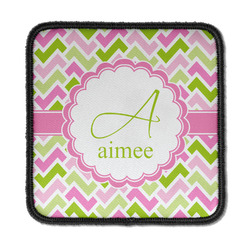 Pink & Green Geometric Iron On Square Patch w/ Name and Initial