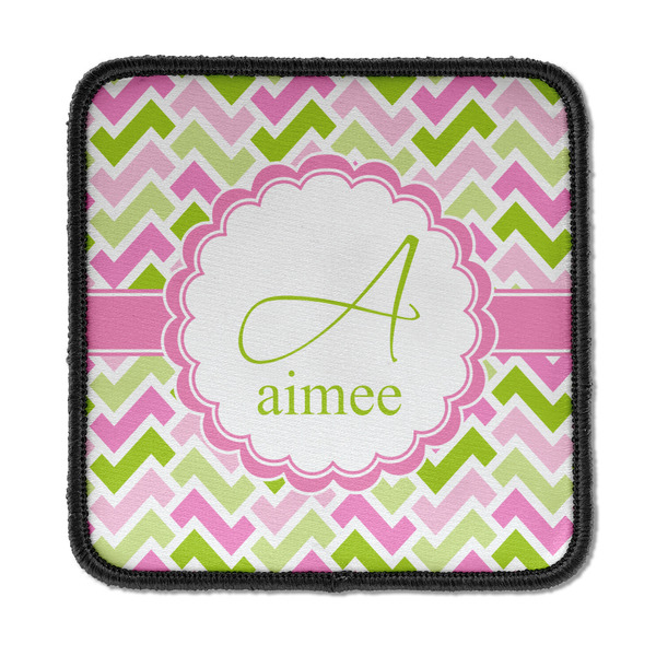 Custom Pink & Green Geometric Iron On Square Patch w/ Name and Initial