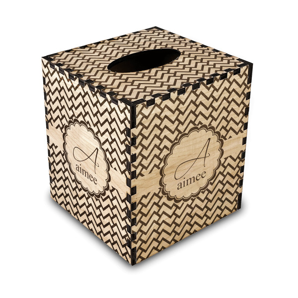 Custom Pink & Green Geometric Wood Tissue Box Cover (Personalized)