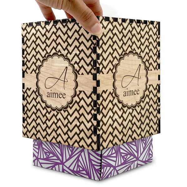 Pink & Green Geometric Square Tissue Box Covers - Wood - with box