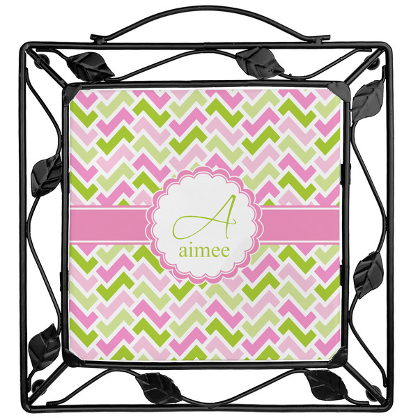 Custom Pink & Green Geometric Square Trivet (Personalized)