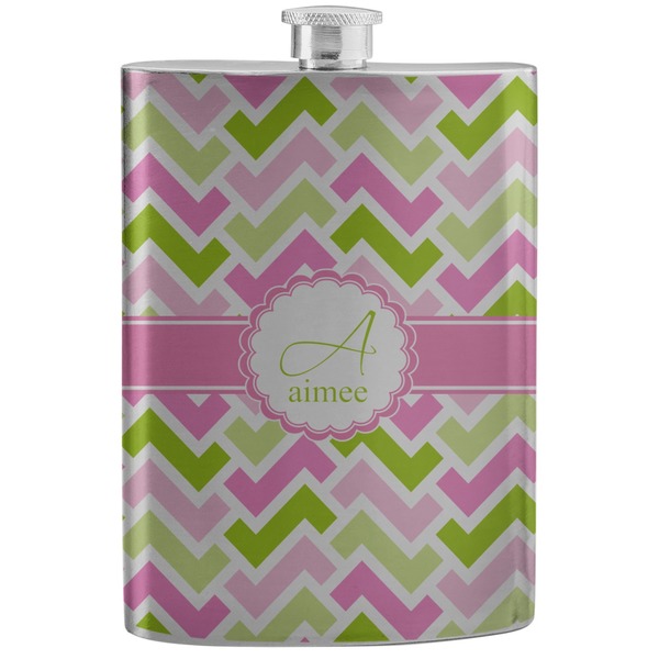 Custom Pink & Green Geometric Stainless Steel Flask (Personalized)