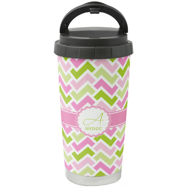 Custom Pink & Green Geometric Stainless Steel Coffee Tumbler (Personalized)