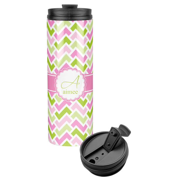 Custom Pink & Green Geometric Stainless Steel Skinny Tumbler (Personalized)