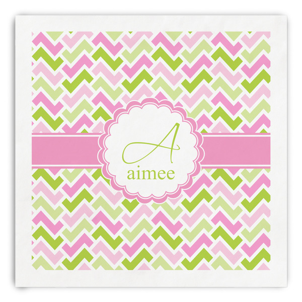 Custom Pink & Green Geometric Paper Dinner Napkins (Personalized)