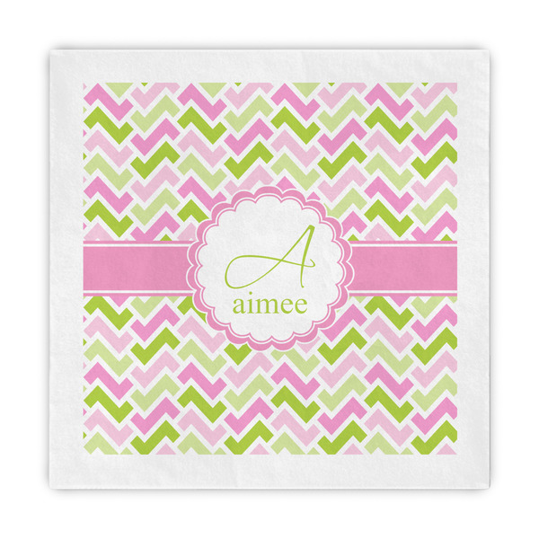 Custom Pink & Green Geometric Decorative Paper Napkins (Personalized)