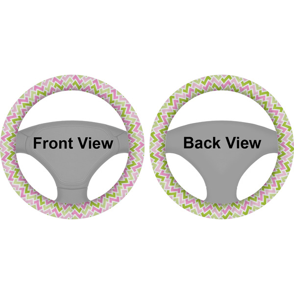 Pink & Green Geometric Steering Wheel Cover- Front and Back