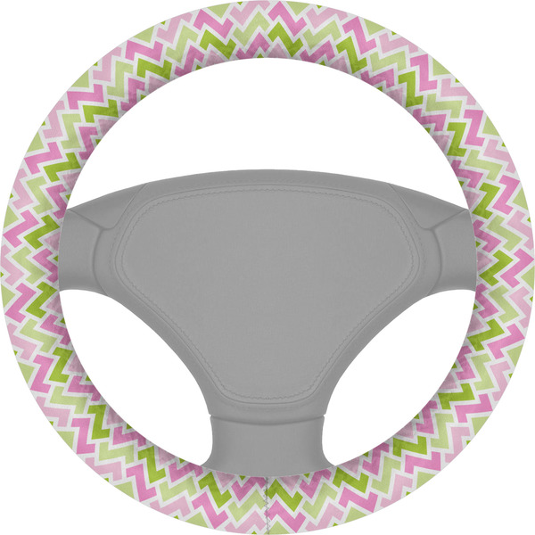Custom Pink & Green Geometric Steering Wheel Cover