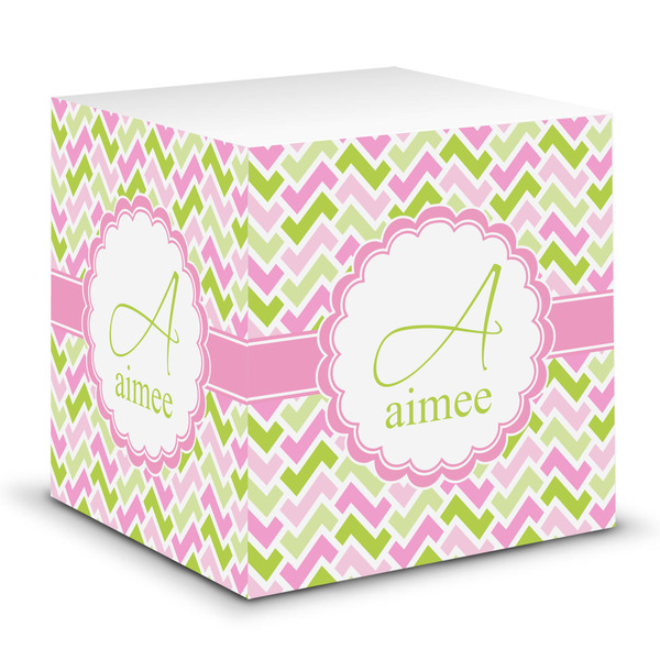 Custom Pink & Green Geometric Sticky Note Cube (Personalized)