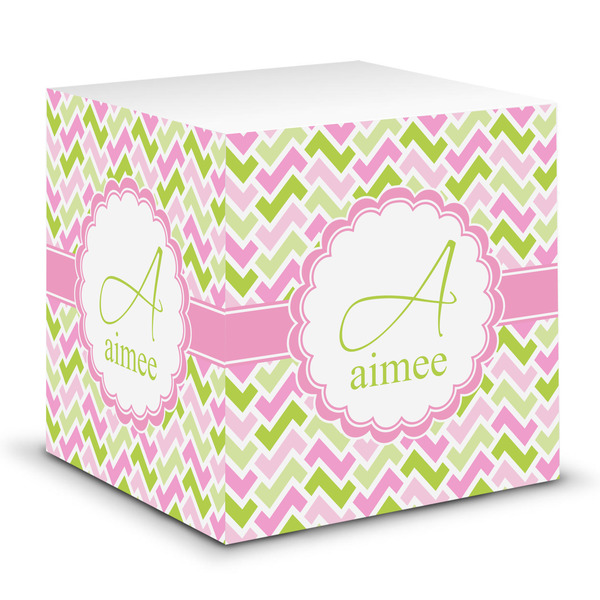 Custom Pink & Green Geometric Sticky Note Cube (Personalized)