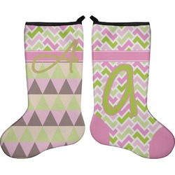 Pink & Green Geometric Holiday Stocking - Double-Sided - Neoprene (Personalized)