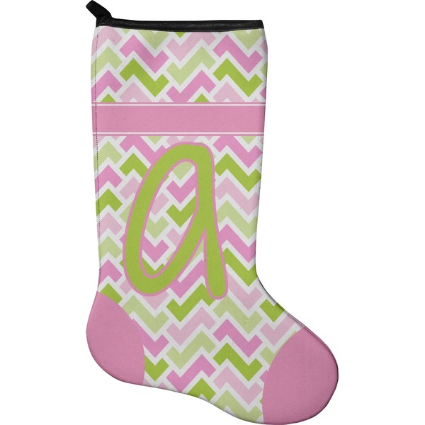 Custom Pink & Green Geometric Holiday Stocking - Neoprene (Personalized)