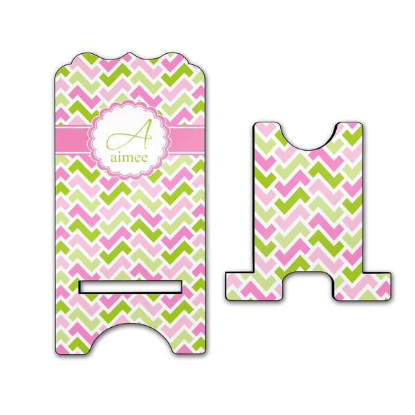 Pink & Green Geometric Stylized Phone Stand - Front & Back - Large