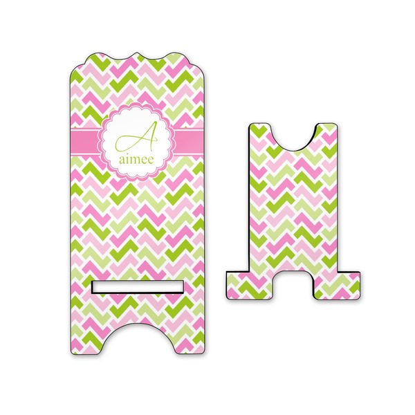 Pink & Green Geometric Stylized Phone Stand - Front & Back - Small