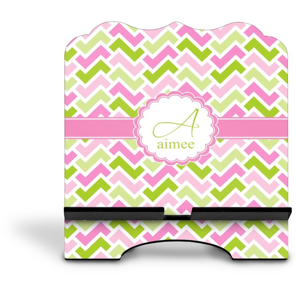 Pink & Green Geometric Stylized Tablet Stand - Front without iPad