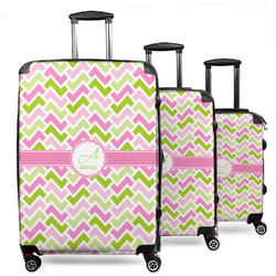 Pink & Green Geometric 3 Piece Luggage Set - 20" Carry On, 24" Medium Checked, 28" Large Checked (Personalized)