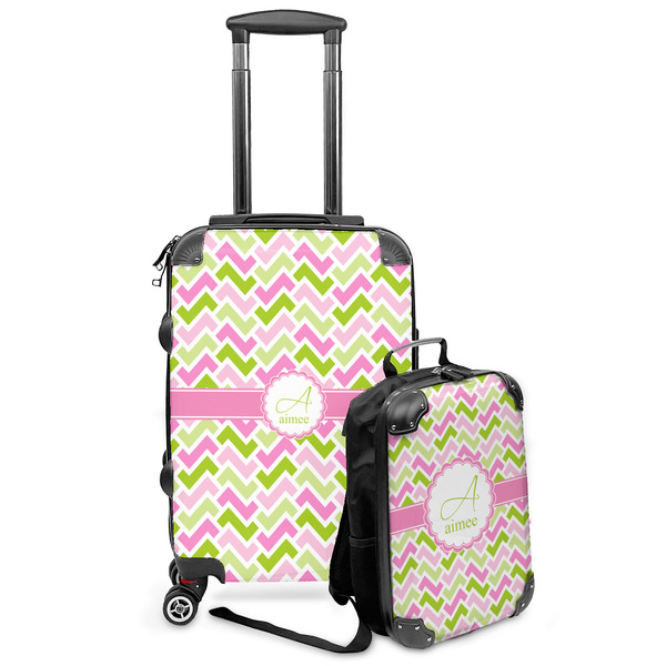 Custom Pink & Green Geometric Kids 2-Piece Luggage Set - Suitcase & Backpack (Personalized)