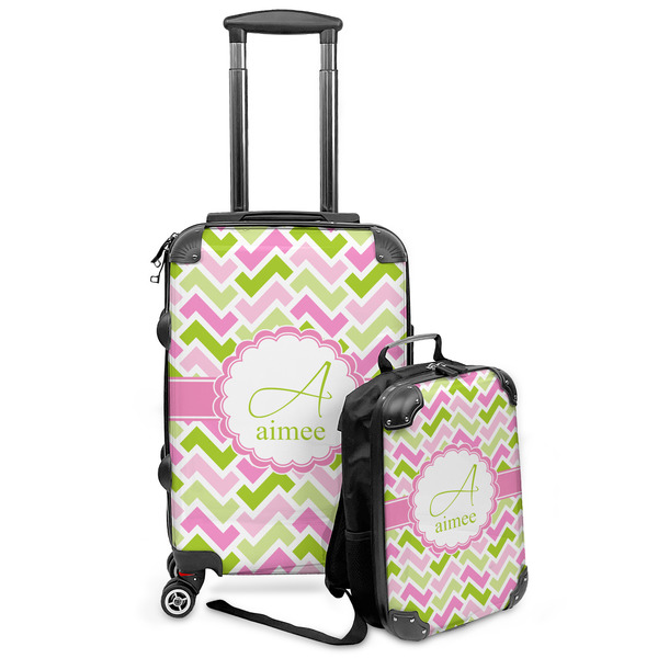 Custom Pink & Green Geometric Kids 2-Piece Luggage Set - Suitcase & Backpack (Personalized)