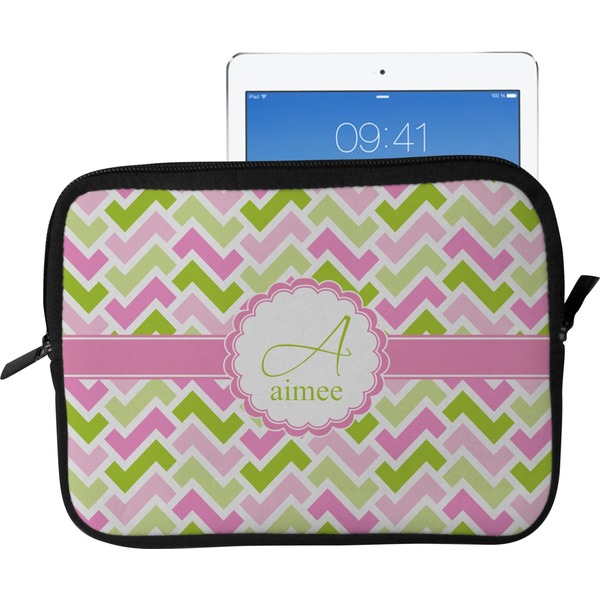 Custom Pink & Green Geometric Tablet Case / Sleeve - Large (Personalized)