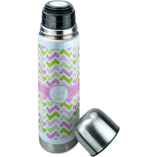 Pink & Green Geometric Thermos - Lid Off