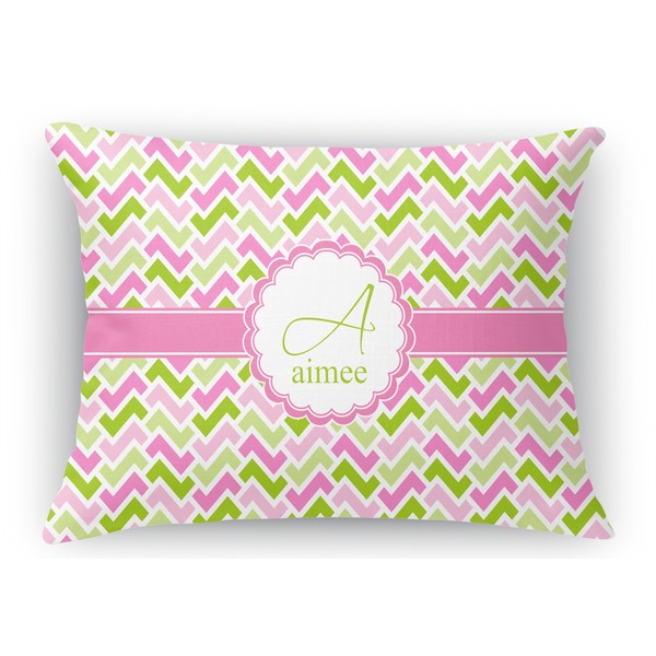 Custom Pink & Green Geometric Rectangular Throw Pillow Case (Personalized)