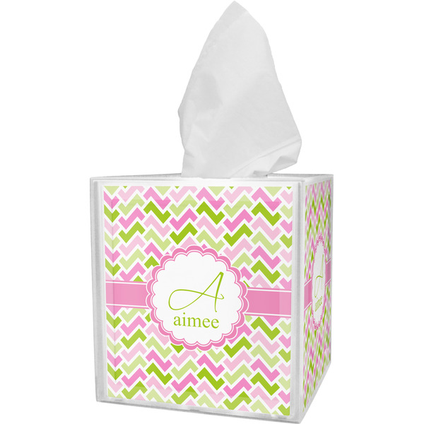Custom Pink & Green Geometric Tissue Box Cover (Personalized)