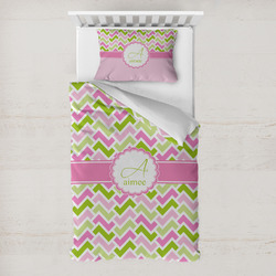 Pink & Green Geometric Toddler Bedding w/ Name and Initial