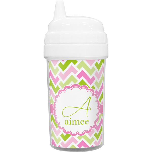 Custom Pink & Green Geometric Toddler Sippy Cup (Personalized)