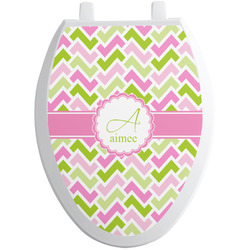 Pink & Green Geometric Toilet Seat Decal - Elongated (Personalized)