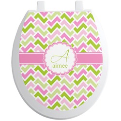 Pink & Green Geometric Toilet Seat Decal - Round (Personalized)