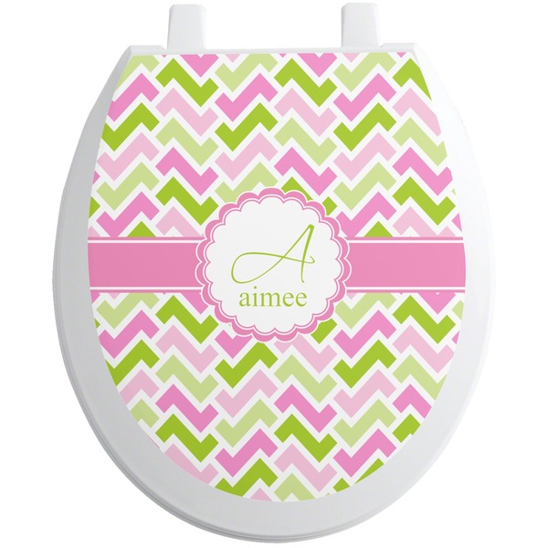 Custom Pink & Green Geometric Toilet Seat Decal - Round (Personalized)