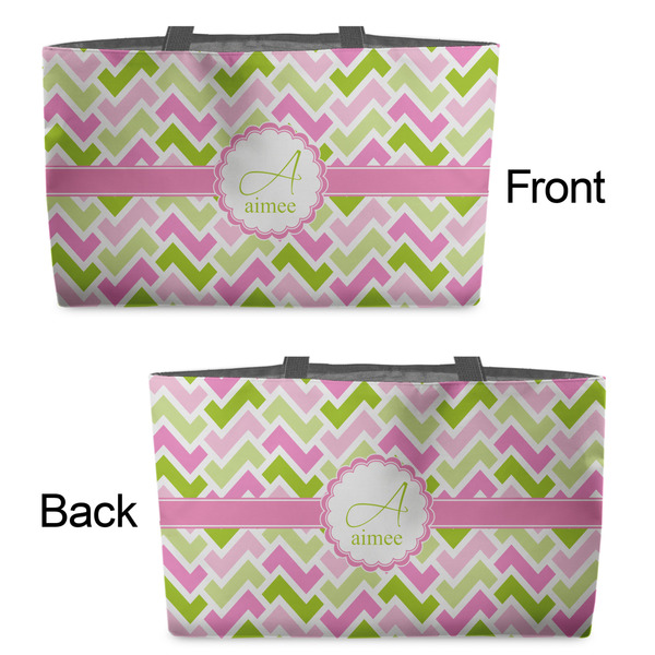 Pink & Green Geometric Tote w/Black Handles - Front & Back Views