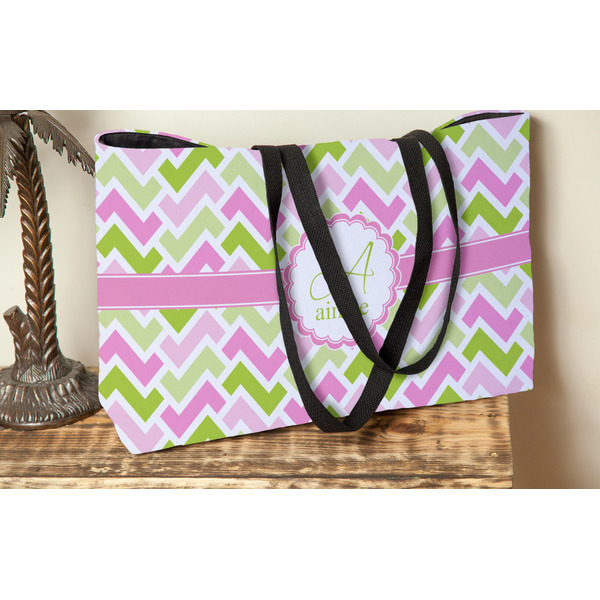 Pink & Green Geometric Tote w/Black Handles - Lifestyle View