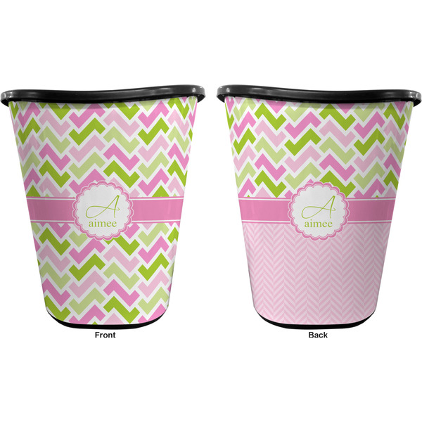 Pink & Green Geometric Trash Can Black - Front and Back - Apvl