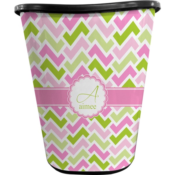 Custom Pink & Green Geometric Waste Basket - Single Sided (Black) (Personalized)