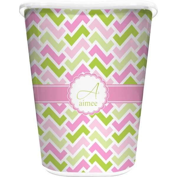 Custom Pink & Green Geometric Waste Basket - Single Sided (White) (Personalized)