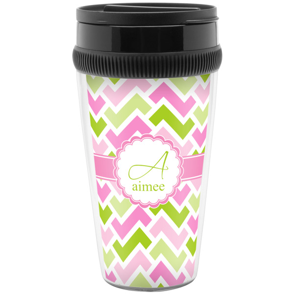 Custom Pink & Green Geometric Acrylic Travel Mug without Handle (Personalized)