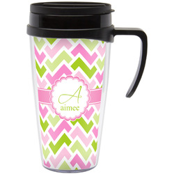 Pink & Green Geometric Acrylic Travel Mug with Handle (Personalized)