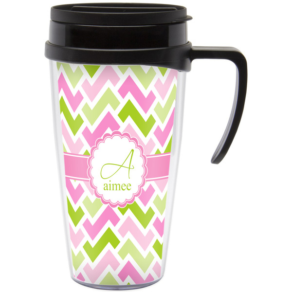 Custom Pink & Green Geometric Acrylic Travel Mug with Handle (Personalized)