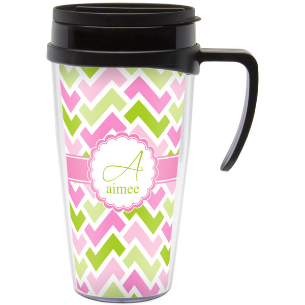 Custom Pink & Green Geometric Acrylic Travel Mug with Handle (Personalized)