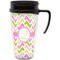 Pink & Green Geometric Travel Mug with Black Handle - Front