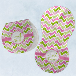 Pink & Green Geometric Burp Pads - Velour - Set of 2 w/ Name and Initial