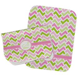 Pink & Green Geometric Burp Cloths - Fleece - Set of 2 w/ Name and Initial