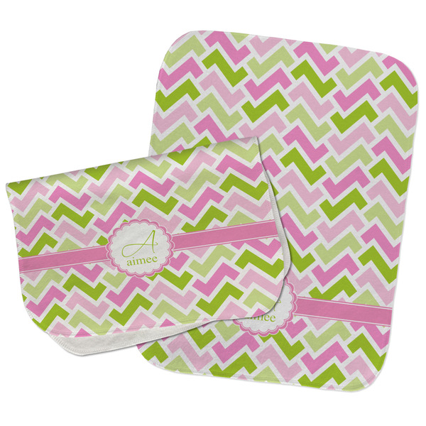 Pink & Green Geometric Two Rectangle Burp Cloths - Open & Folded