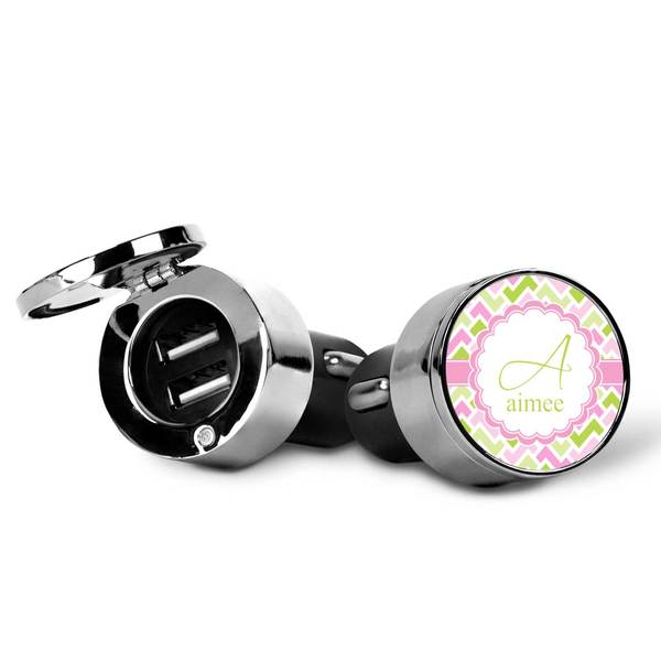 Pink & Green Geometric USB Car Charger